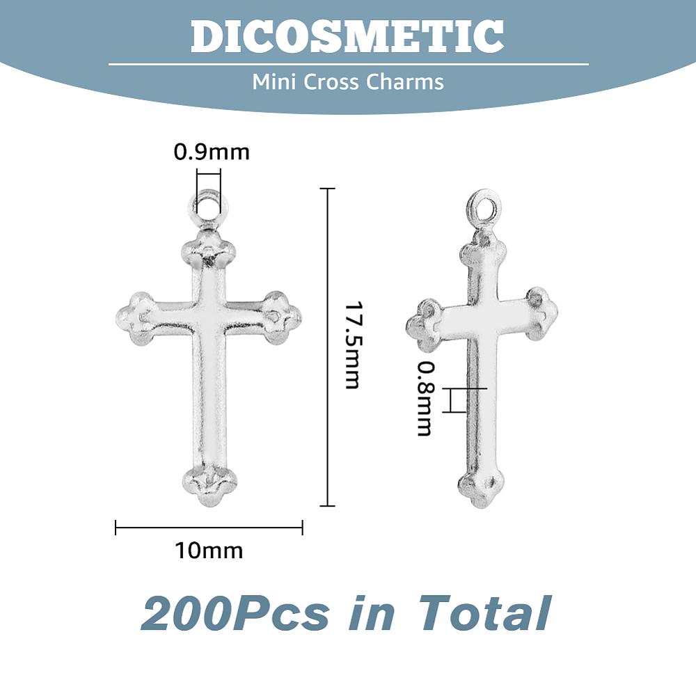 200Pcs 304 Stainless Steel Cross Pendants Stainless Steel Color 17.5x10x0.8mm Hole: 0.9mm