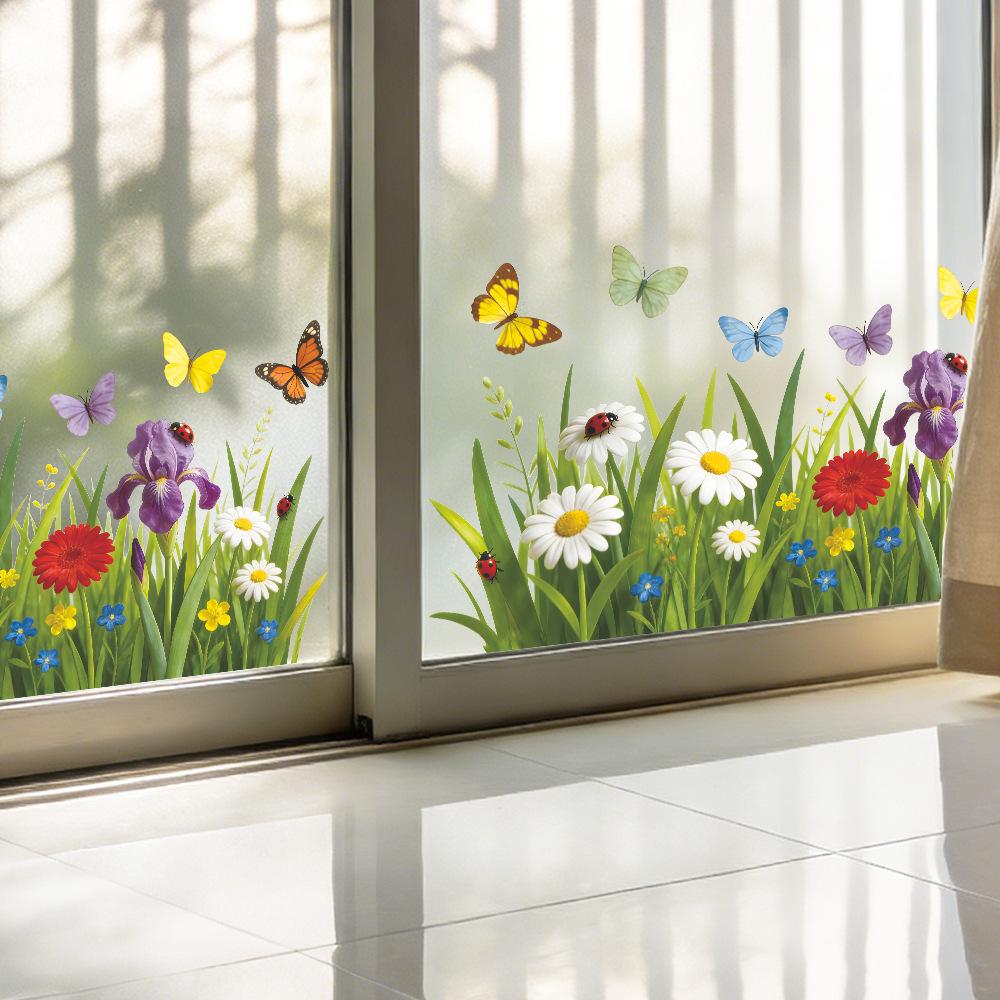 Spring Flower Cluster Butterfly Outdoor Balcony Glass Display Case Window Sticker