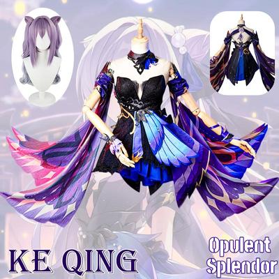 High-quality  Genshin Impact Keqing Cosplay Costume Uniform Wig Anime Chinese Style Halloween Costumes Game