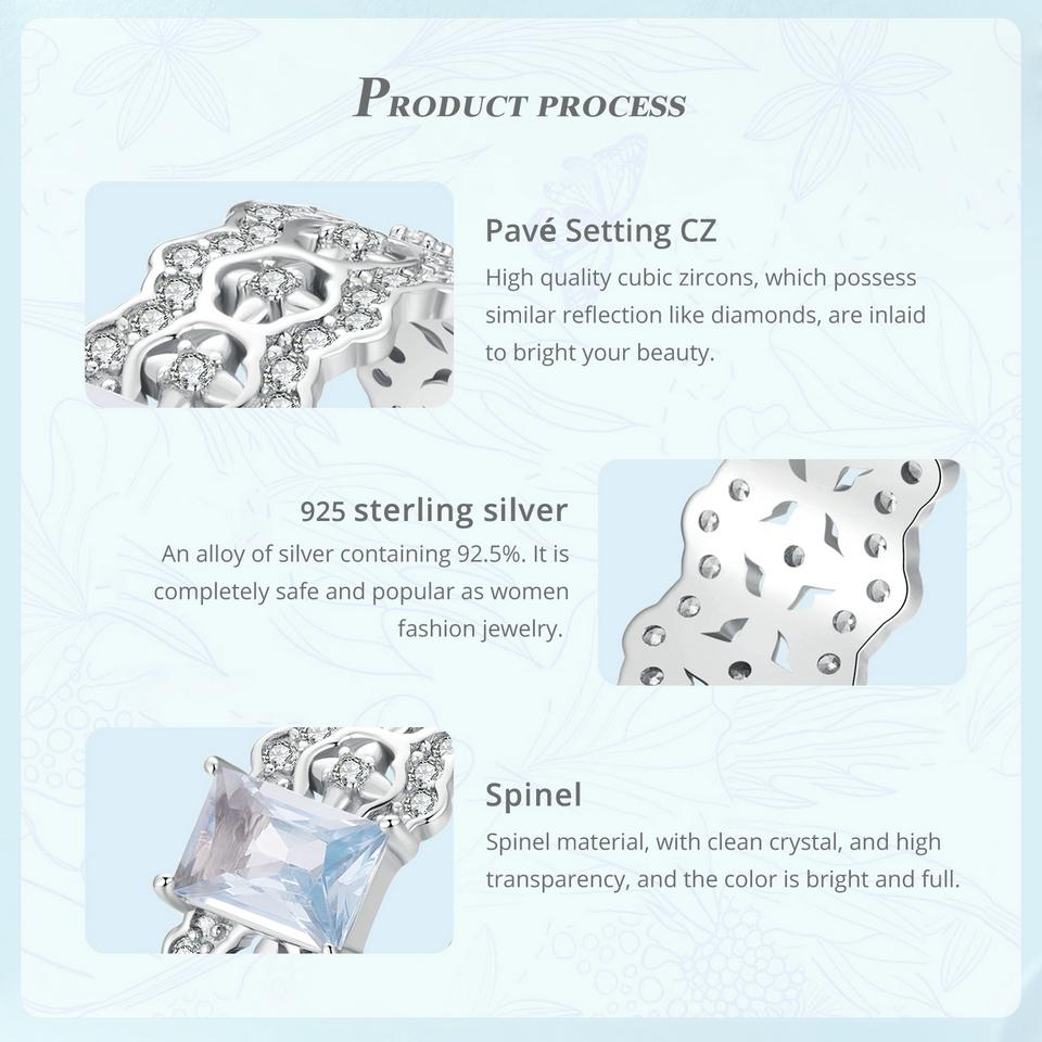 BAMOER 925 Sterling Silver Dainty CZ Lace Ring Platinum Filled Chunky Simple Intricate Texture Elegant Band