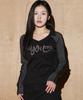 Hellenepaliseu V-Neck Sport Collar Lace Long Sleeve [Black-Striped]