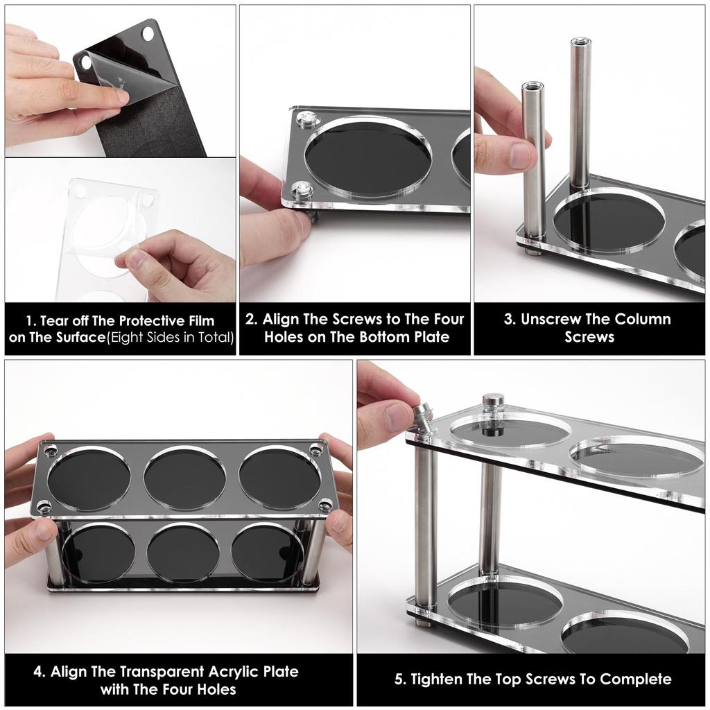 TOCCOOL Espresso Tamper Holder, Double-Layer Acrylic Stand for 515358mm Flour Presses, Distributors, and Measuring Rings, Holds 6 Barista Accessories