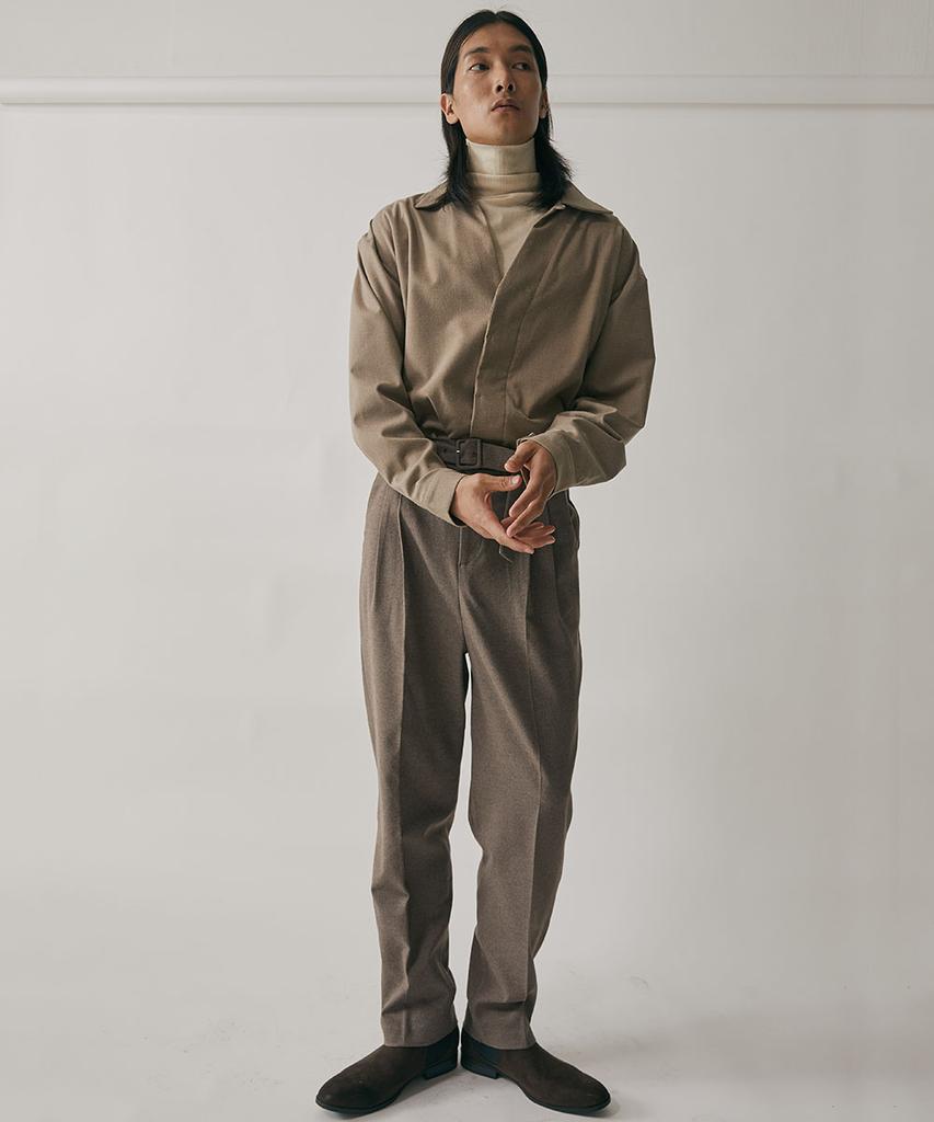 SALON DE SEOUL Unisex Belted Wide Tapered Pants - Brown