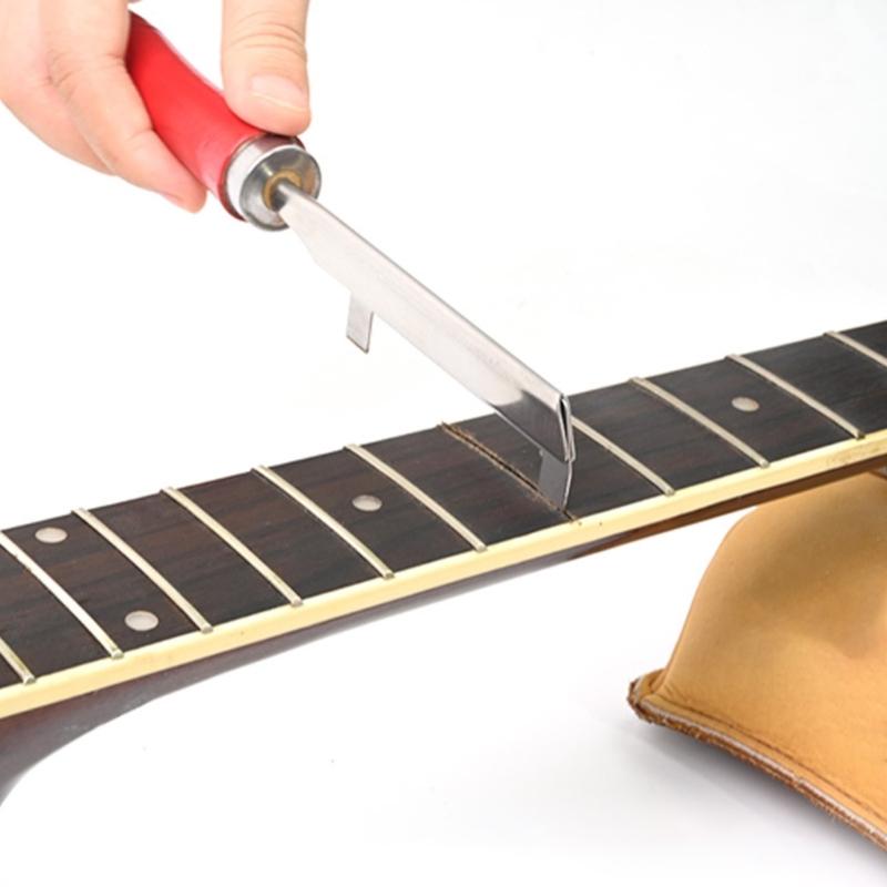 Fret Grooves Scraper Featuring Ergonomic Wood Handle Music Repair Double Direction Hacksaw Fret Cleaning Tool for Guitar