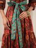 Hand Block Printed Dress Midi Dress Cotton Floral Dress Red Green Block Print Dress Handmade In India TIER Dress with Pockets,belt