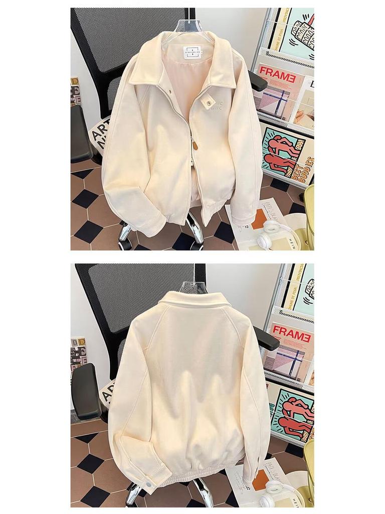 Koreanska Szykowana Damska Krótka Kurtka Baseballowa z Zamszu z Haftowanymi Literami