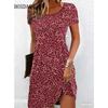 Women's Casual Floral Print Mini Dress Vintage O-neck Short Sleeve Fashionable Boho Casual Dresses