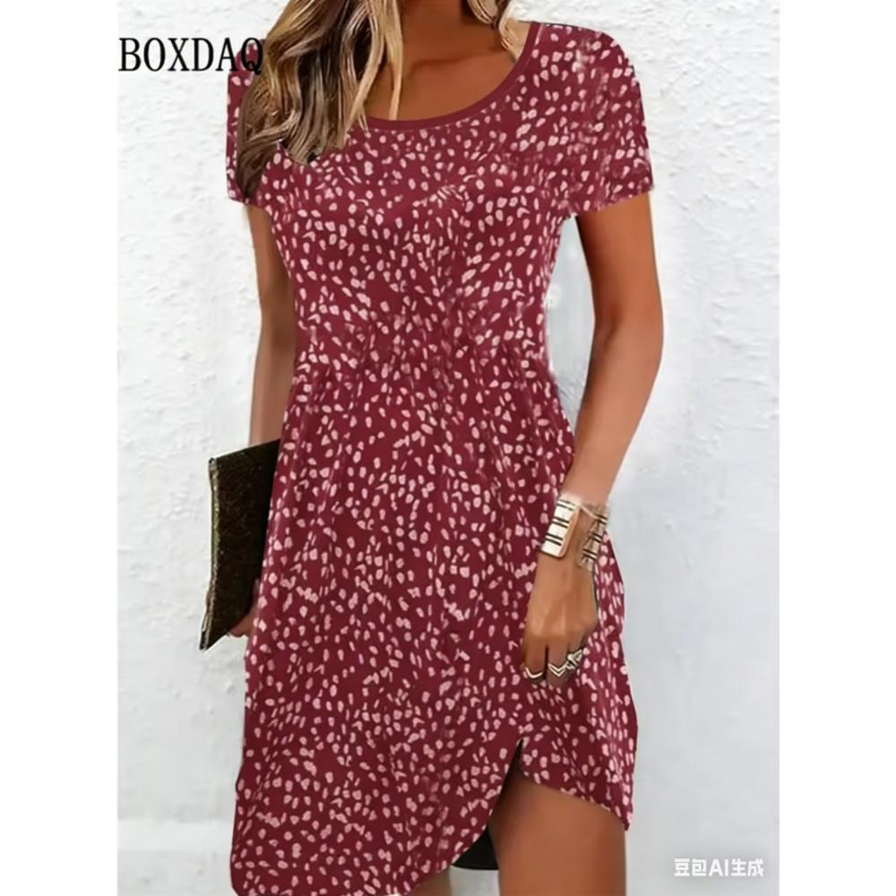 Women's Casual Floral Print Mini Dress Vintage O-neck Short Sleeve Fashionable Boho Casual Dresses