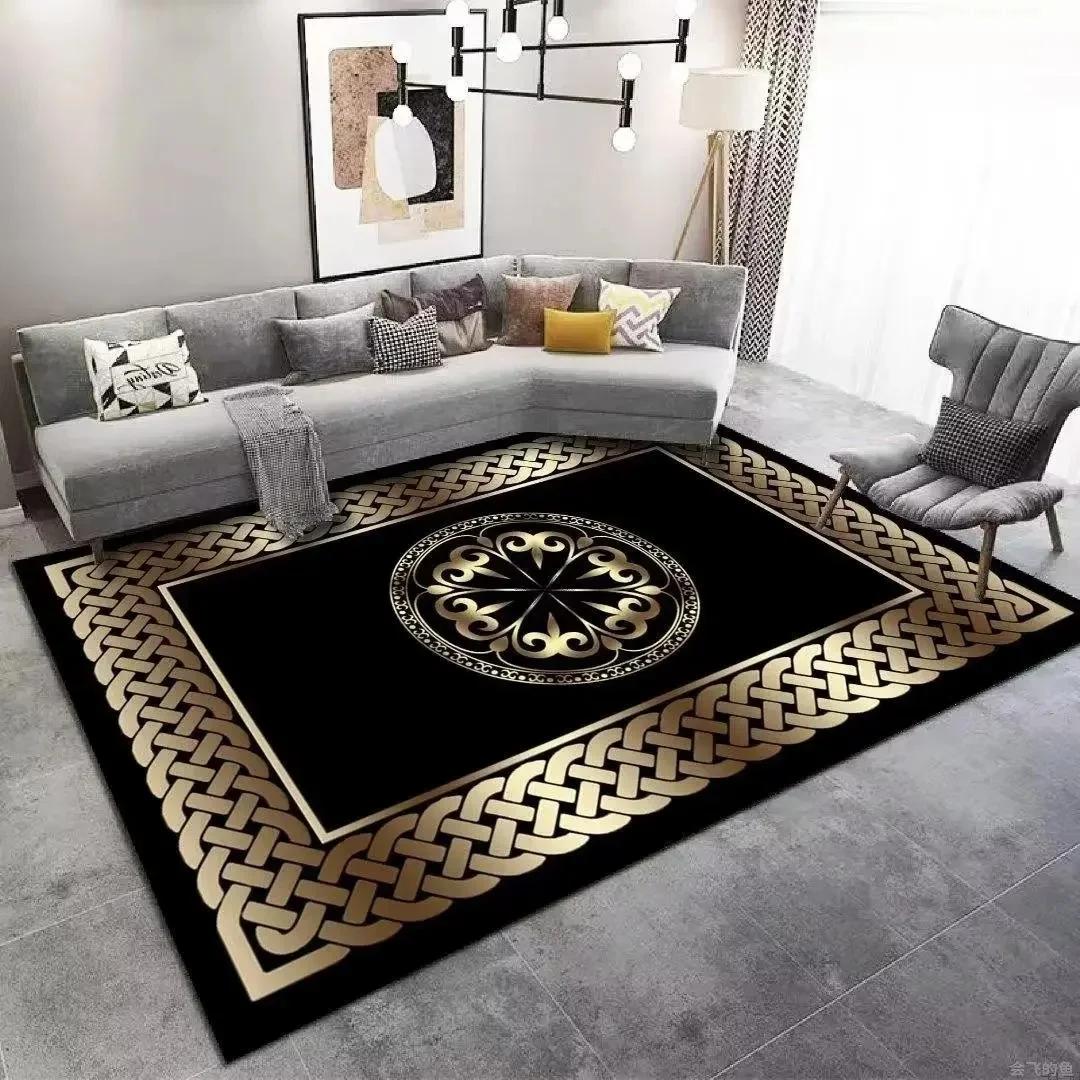 

Opulent Golden Abstract Floor Mat Modern Carpet for Living Room Coffee Table Luxurious Rug for Room Decor Perfect Stylish Spaces 40x60cm
