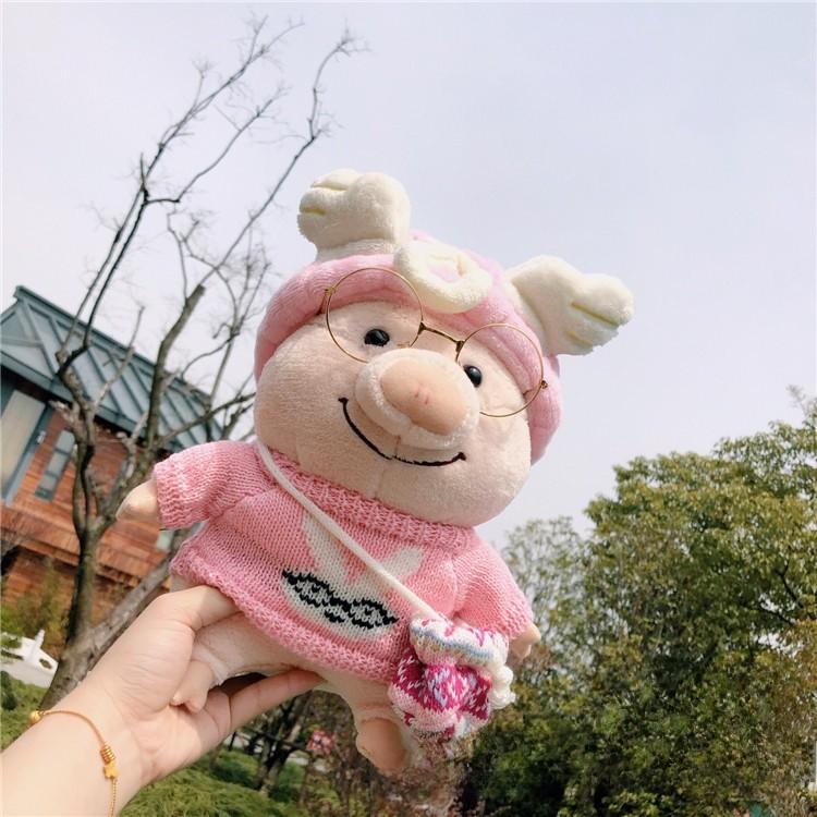 Plush Cute Pig Doll Wearing Sweater Glasses Crossbody Bag Design Gift For