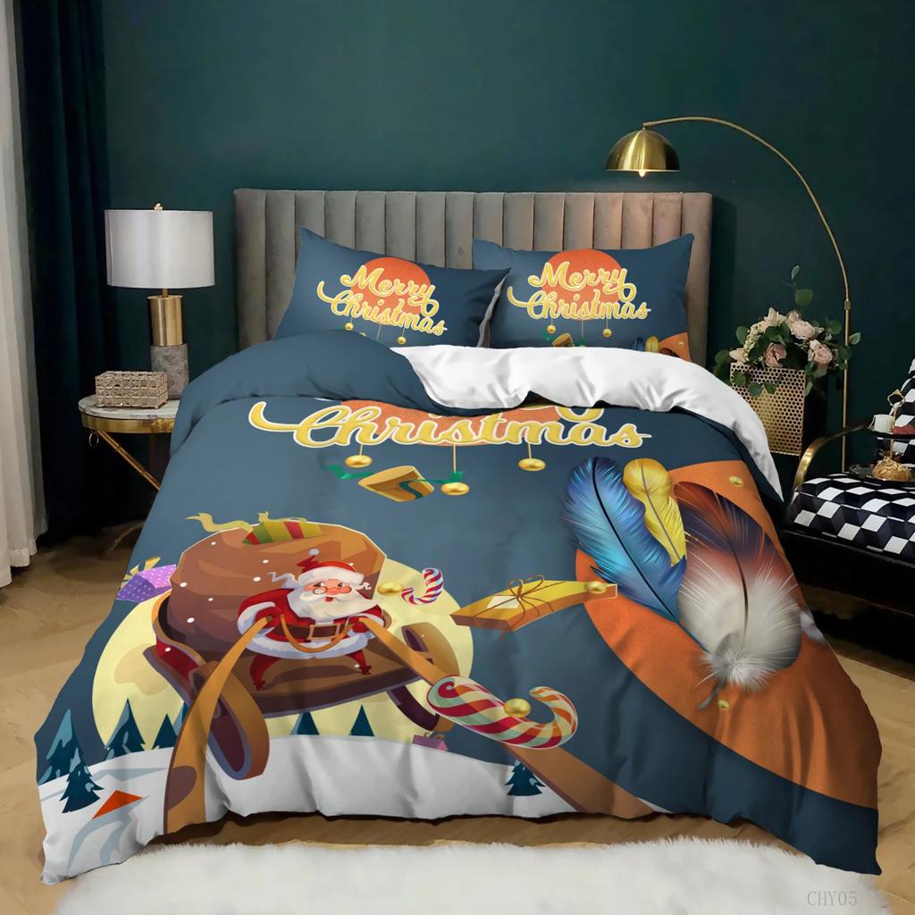 Christmas Soft Duvet Cover Carton Mery Chirstmas Santa Claus Elk Comfortable Quilt Cover Gren for Children Adult Peoples Holiday Gifts Bedrom Decor