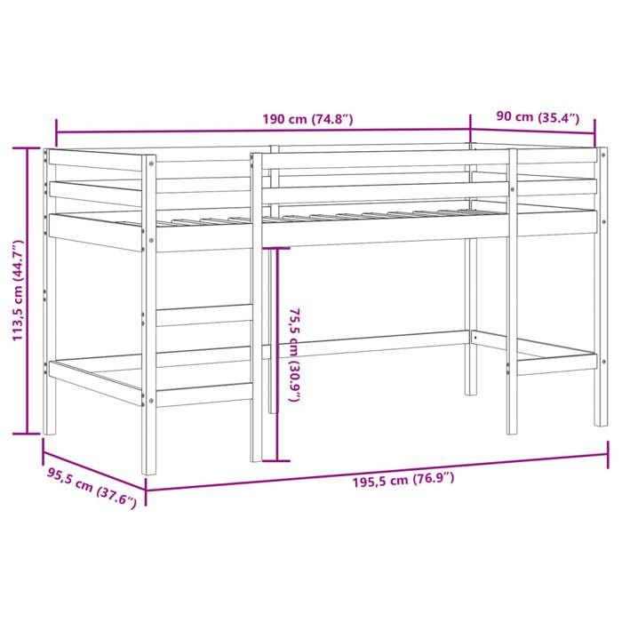 VidaXL Children's Mezzanine Bed and Curtains, Raised Bed for Children with Ladder, Bedroom Storage Furniture, Modern, Pink 3206975