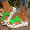 Women's Plus Size Lightweight Woven Slippers - Thick-Soled, Wool, Round-Toe Sandals, European & American Casual Style