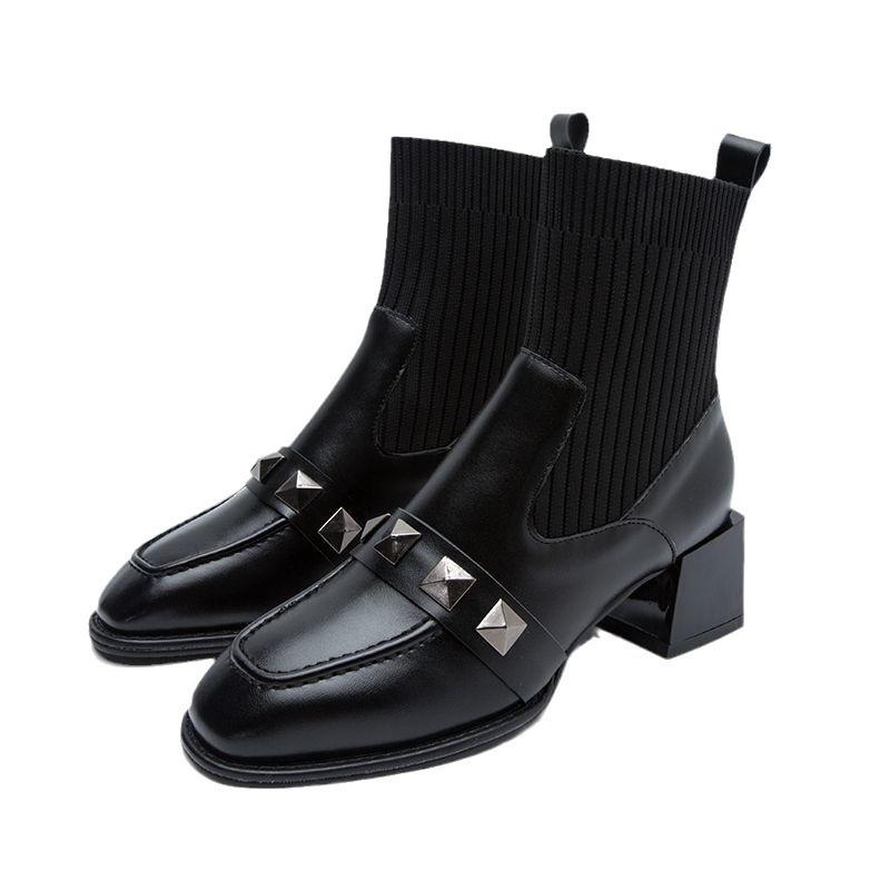 Boots Women's Spring and Autumn 2025 New Medium Heel Skinny Martin Boots Single Boots Women's Shoes High Heel Socks Boots Short Boots