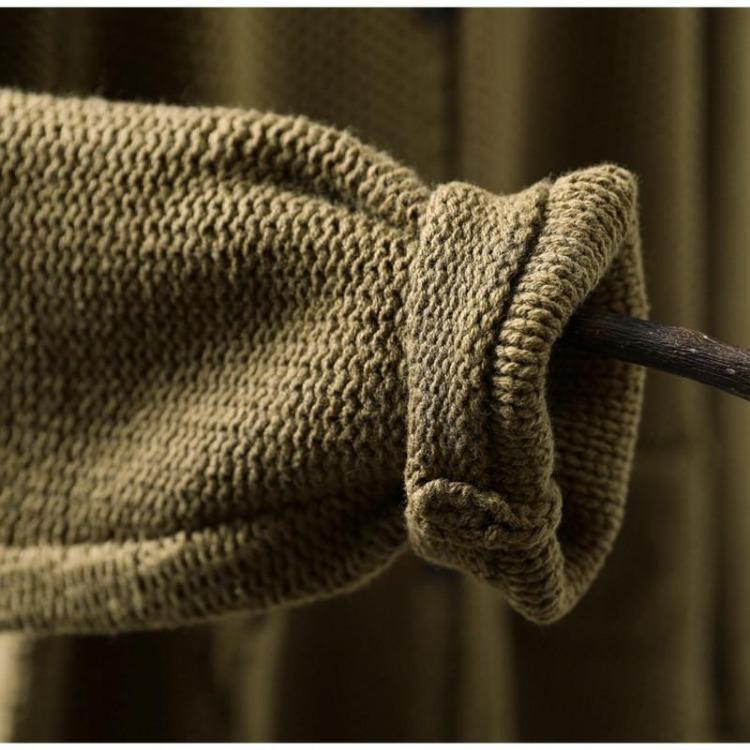 Vintage Knitted Sweater Women Autumn Casual Solid Color Button Patchwork Pockets