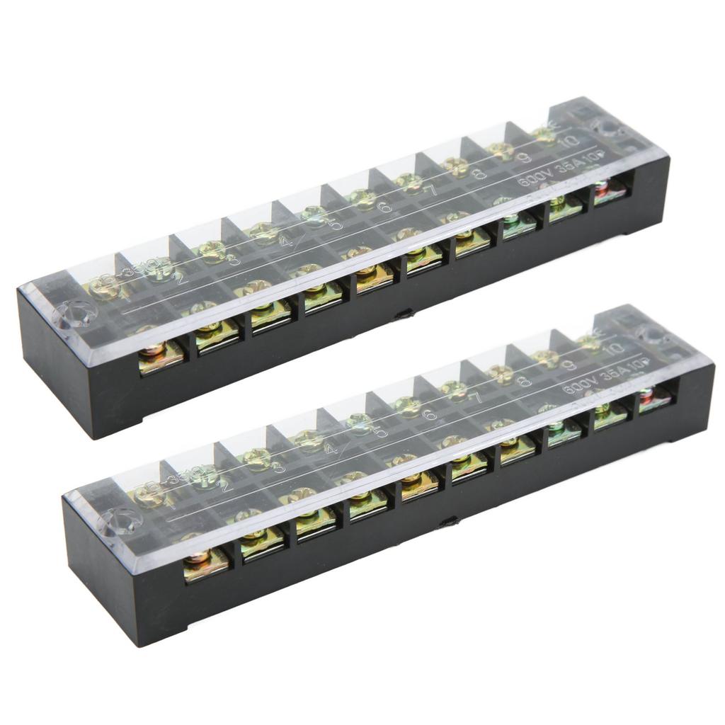 2Pcs Terminal Strip TB Fixed Large Current Dual Row Wire Barrier Block Terminal Strip with Transparent Cover 600V 35A