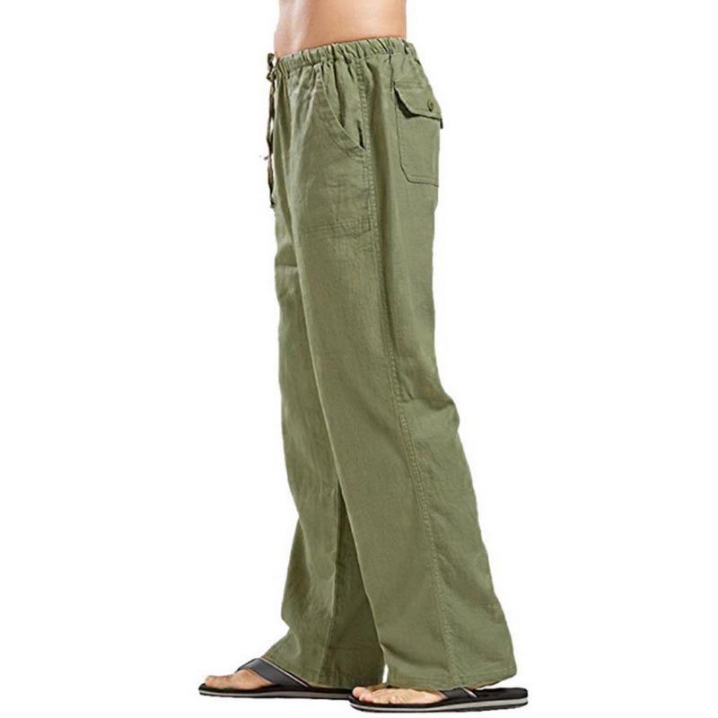 

2021 Men s Linen Large Size Cotton Pocket Trousers Casual Loose Pants In 10 Colors 5XL світло-сірого кольору
