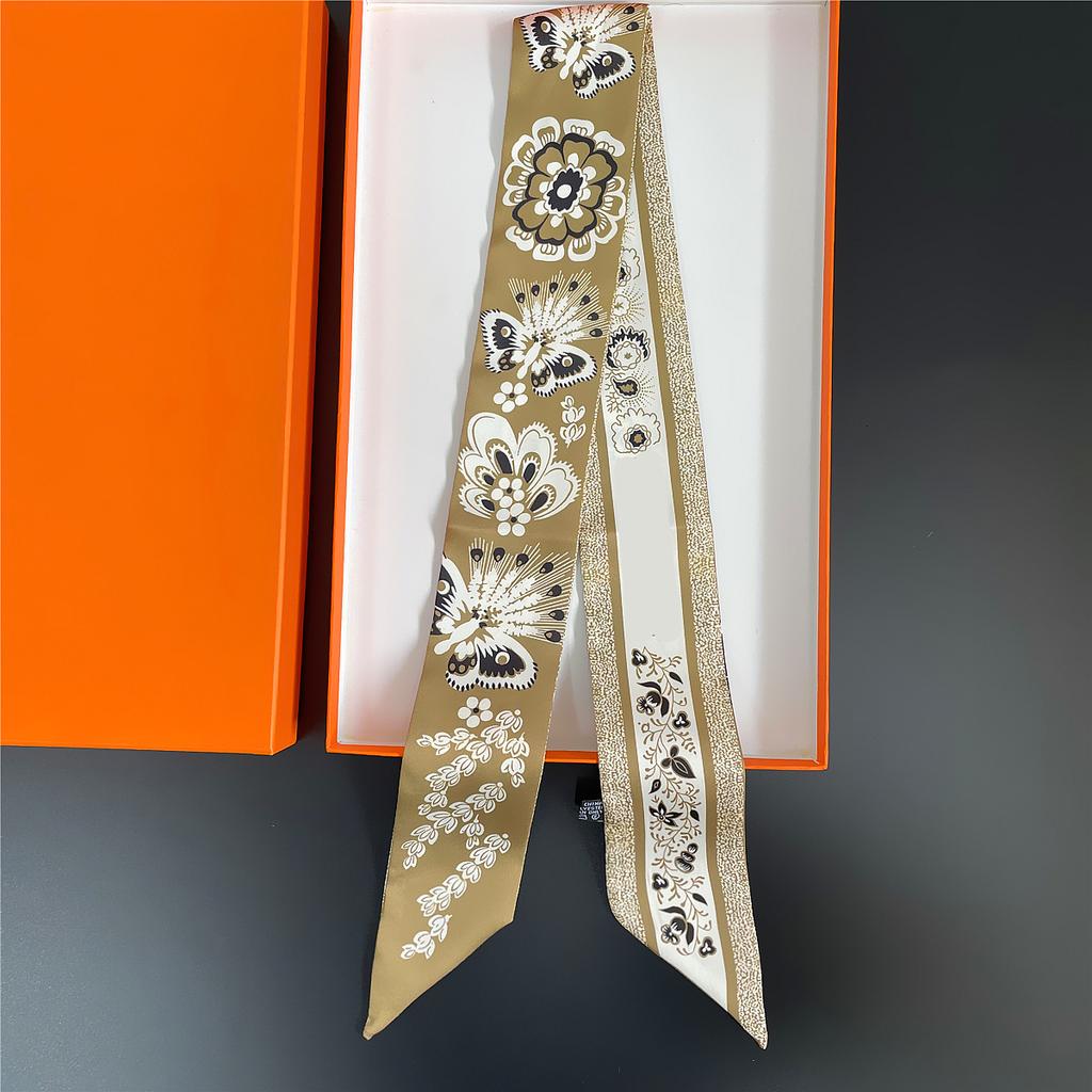 2024 New Design Small Floral Tarot Scarf Women Skinny Bag Silk Scarves Luxury Brand Scarf Foulard Hair Neckerchief Headband