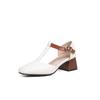 Mature Women Sandals Square Toe High Chunky Heels Shoes Ankle Strap Large Plus Size 47