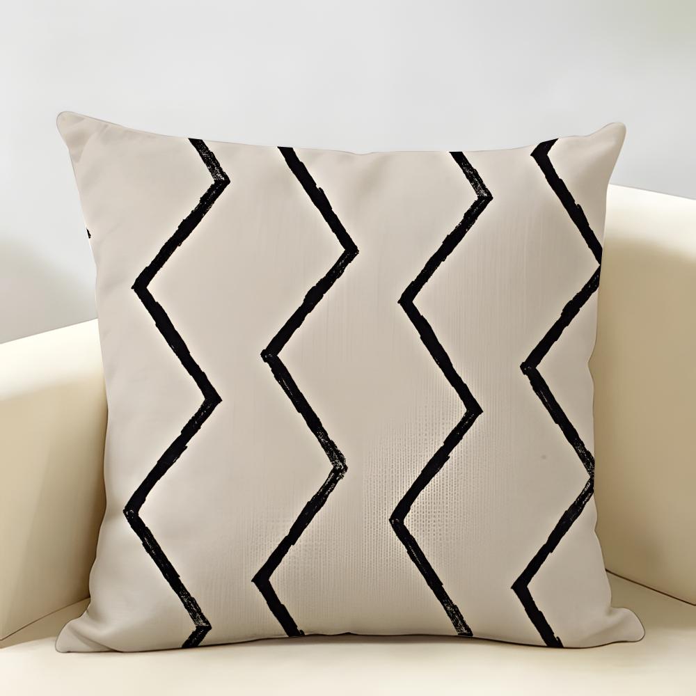 Minimalist Geometric Nordic Abstract Lines Cushion Cover Natural Linen Organic Fabric Printing Breathable Perfect For Home Decor