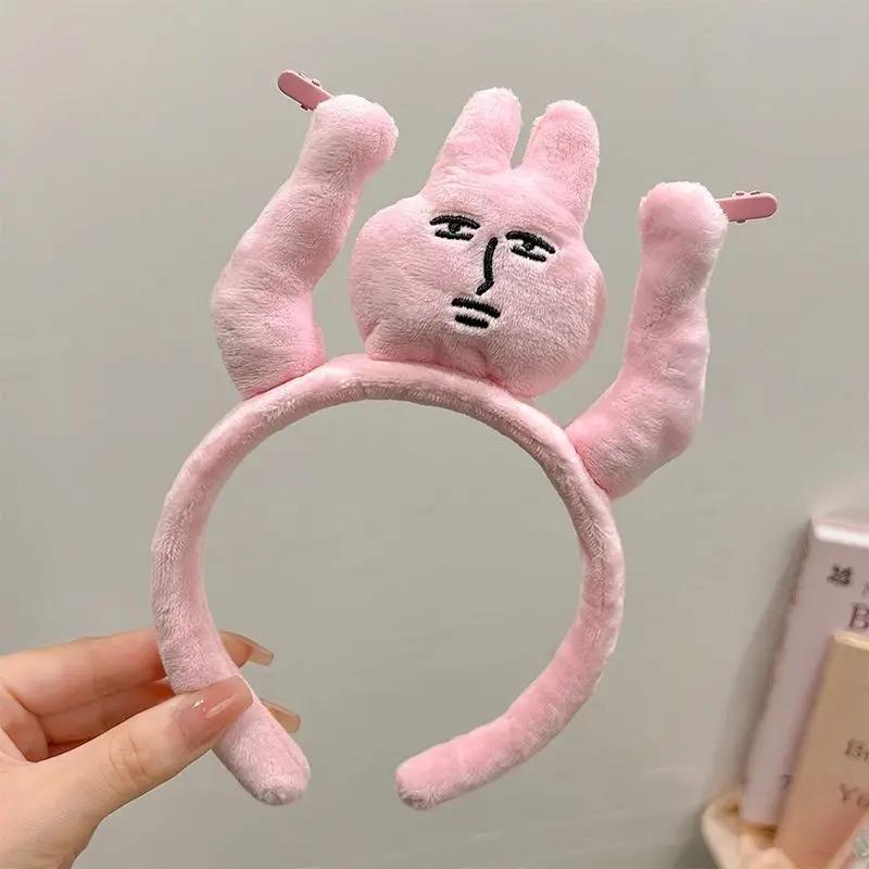 1PCS Headbands New Pink Bunny Hair Band Quirky Fun Plush Headband Grip Bangs Cute Photo Decoration Hair Bands Headdress