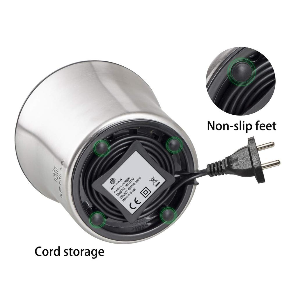DR MILLS Electric Dry Spice Coffee Grinder Removable Blades and Cup Made of SUS304 Stainless Steel DM-7412(M.) & Grinder, & Chopper, Cup, Washable,