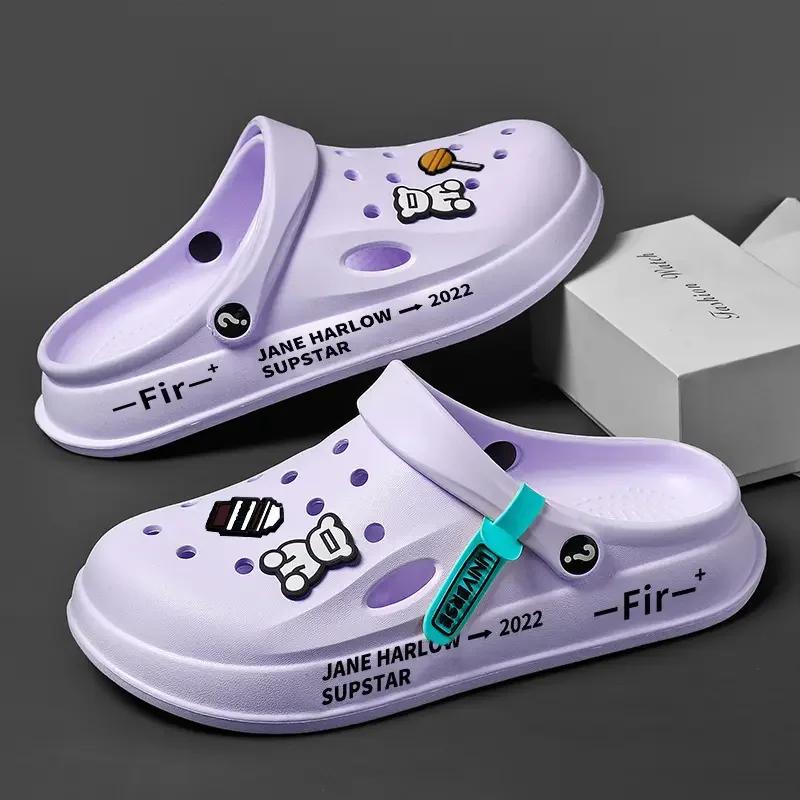 Fashion Summer Shoes Men Women Sandal Clogs Mules Non-slip Thick-soled Beach Soft-soled Baotou Slippers Cartoon Trend Baotou Female