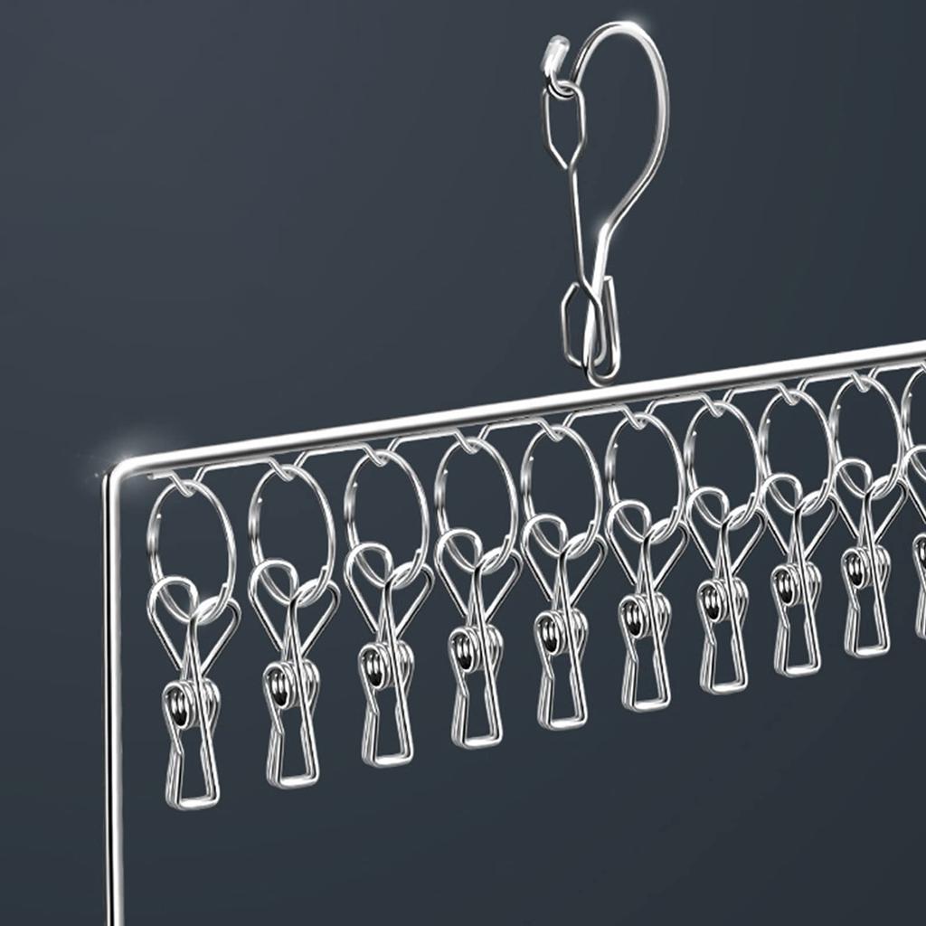 Windproof Stainless Steel Sock Drying Rack, Clothes Drying Hanger for Bras and Underwear (2 Layers, 20 Clips)