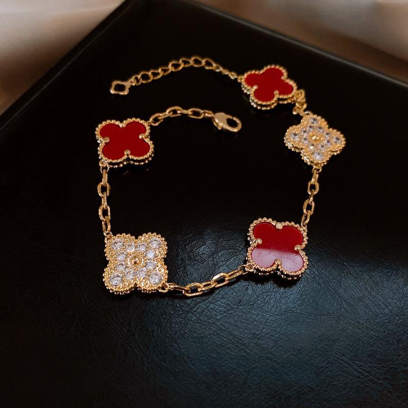 Women's Four-leaf Clover Bracelet Zircon Flower Bracelet Fashionable Exquisite Bracelet Temperament High-end Hand Jewelry