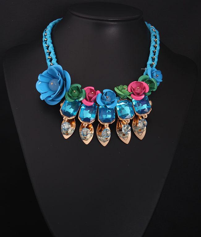 6 pietre prețioase colorate colier clavicular scurt țesut cu flori Accesorii exagerate pentru femei