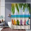 Tropical Beach Shower Curtain, Ocean Scenery with Palm Trees & Waves, Colorful Beach Chairs, Machine Washable