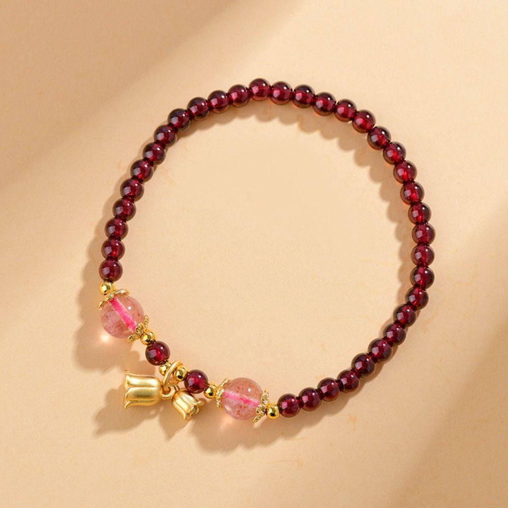 Flower Red Beaded Bracelet Calabash Beads Bangles Vintage Lucky Pendant Bracelet  Gift
