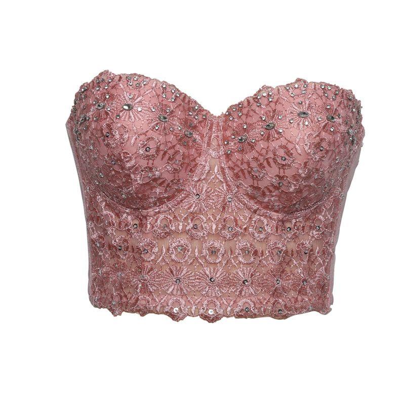 Fashion New New Arrival Vest Sexy Suspenders Backless Lace Embroider Light Diamond Wrapped Chest and Waist Tube Top Intimates Outwear