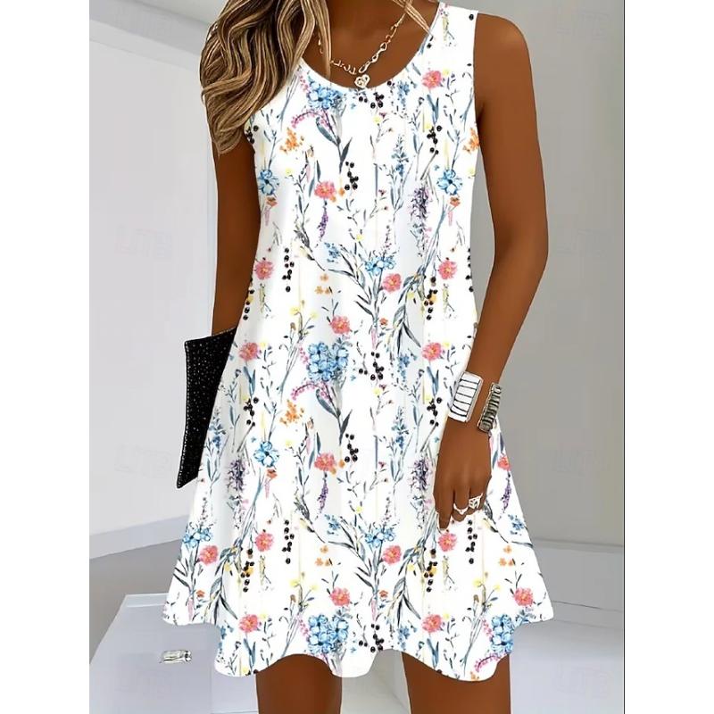 

Женское Мини-платье Платье А-силуэта Платье-майка Элегантное Стильное Повседневное Ежедневное Обычная посадка Цветочный Графический Без рукавов U-образный вырез S