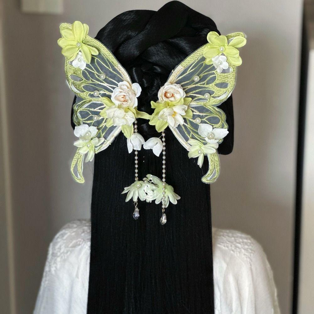 Mesh Tassel Duckbill Clip Imitation Pearl Flower Hair Clip Fairy Large Butterfly Hairpin  Daily