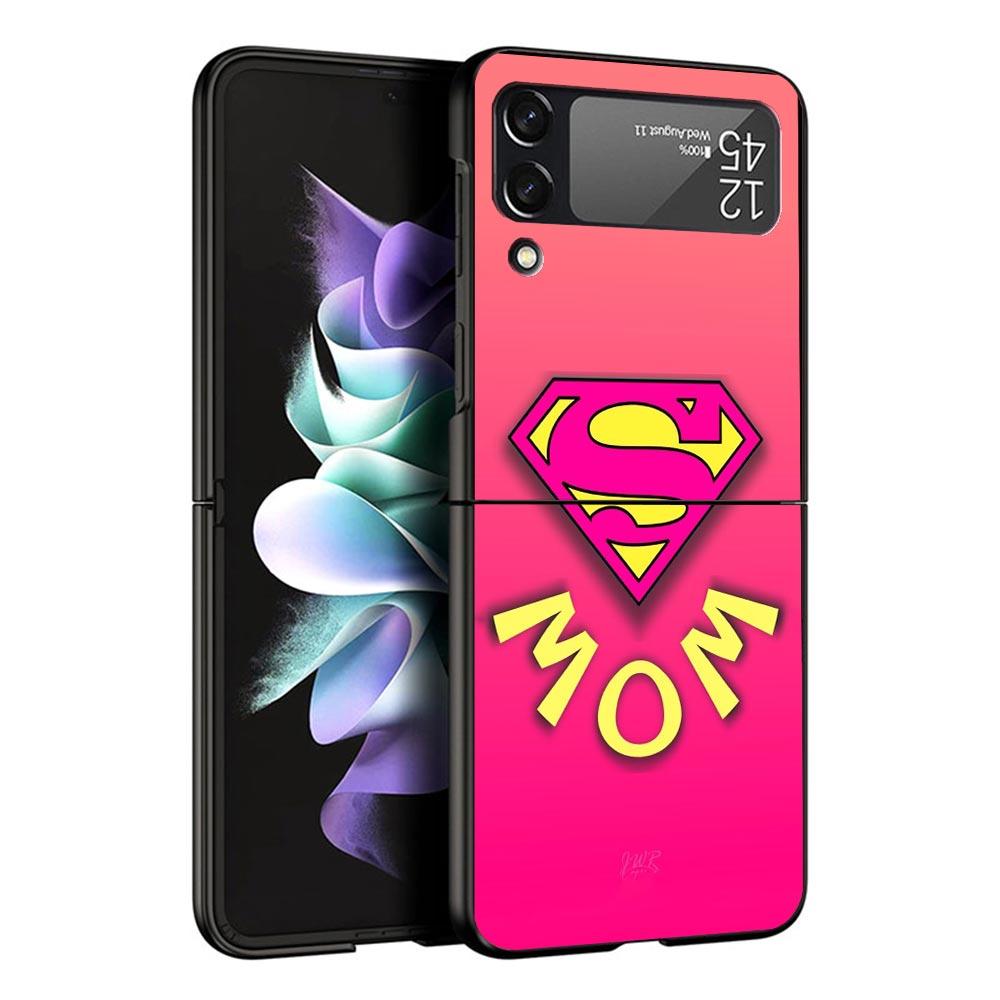 

Love Super MOM DAD Phone Case For Samsung Z Flip 6 5 4 3 Galaxy ZFlip6 5G Flip5 Flip4 Black Hard Camera Protective Cover Galaxy ZFlip 4