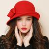 Dámský klobouk bucket z vlněné plsti, vintage klobouk cloche fedora, dámský buřinka s mašlí, zimní svatební kostelní jazzová čepice
