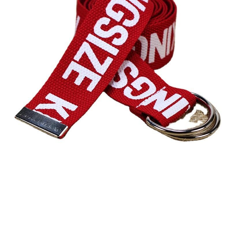 Fashionable Letter Printed Double Buckle Design Women Canvas Belt For Casual Fashion