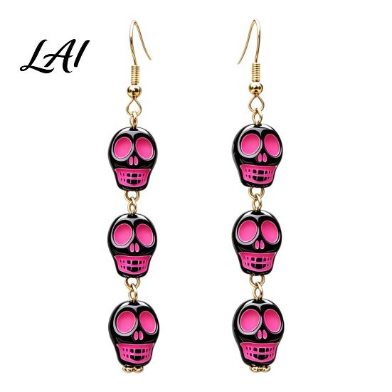 Dark Style Accessories 1 Pair Acrylic Halloween Earrings for Women Triple Skulls Drop Dangle Cosplay Party Jewelry Earrings Gothic Gifts Holiday