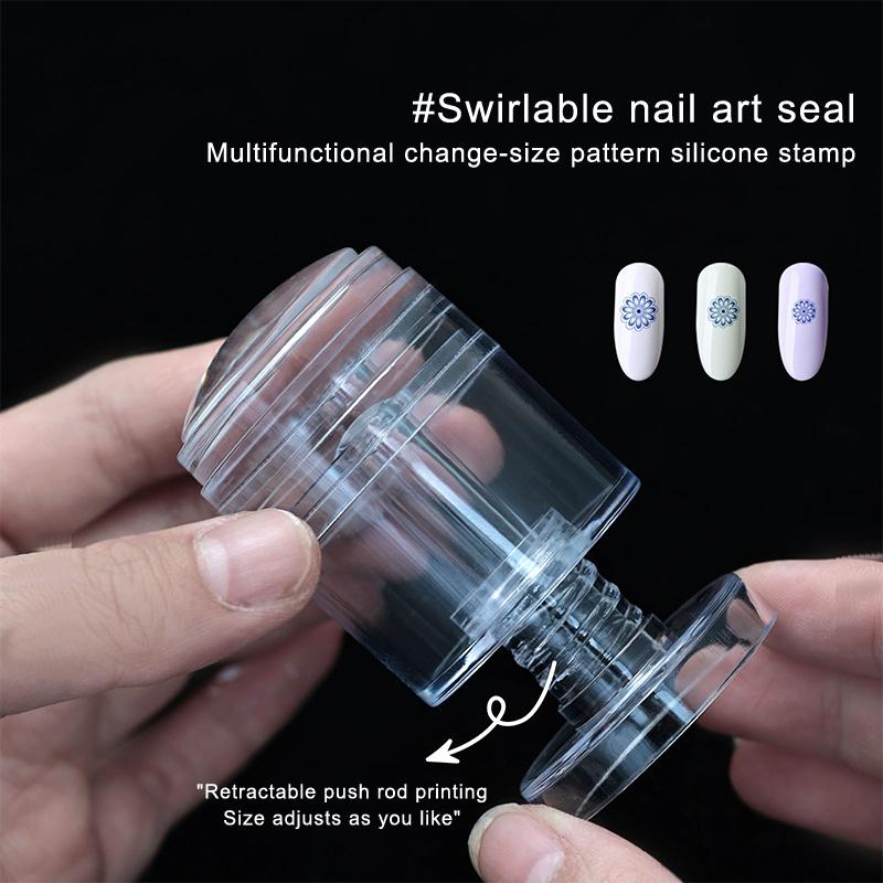 Rotatable Nail Stamper Jelly Printing Silicone Nail Polish Stamping French Tip Nail Stamp Template With Scraper Manicure Stencil