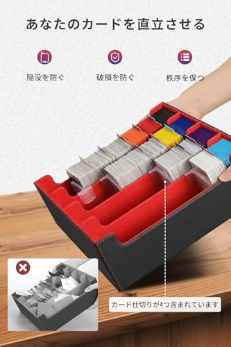 HG CHASING TRIBE Deck Case, PU Leather Trading Card Case, Holds 3200 Cards, Large Capacity, Sleeve Compatible (Black, Red, 4 Columns/3200 Cards)
