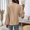 Women's Fashion Casual Lace V-Neck Solid Color Long Sleeve Pleated Shirt Women's T-Shirt Top