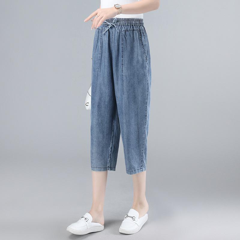 Tencel Women's Summer Slimming Ice Silk Capri Jeans - 2025 Petite Straight Leg Mom Pants