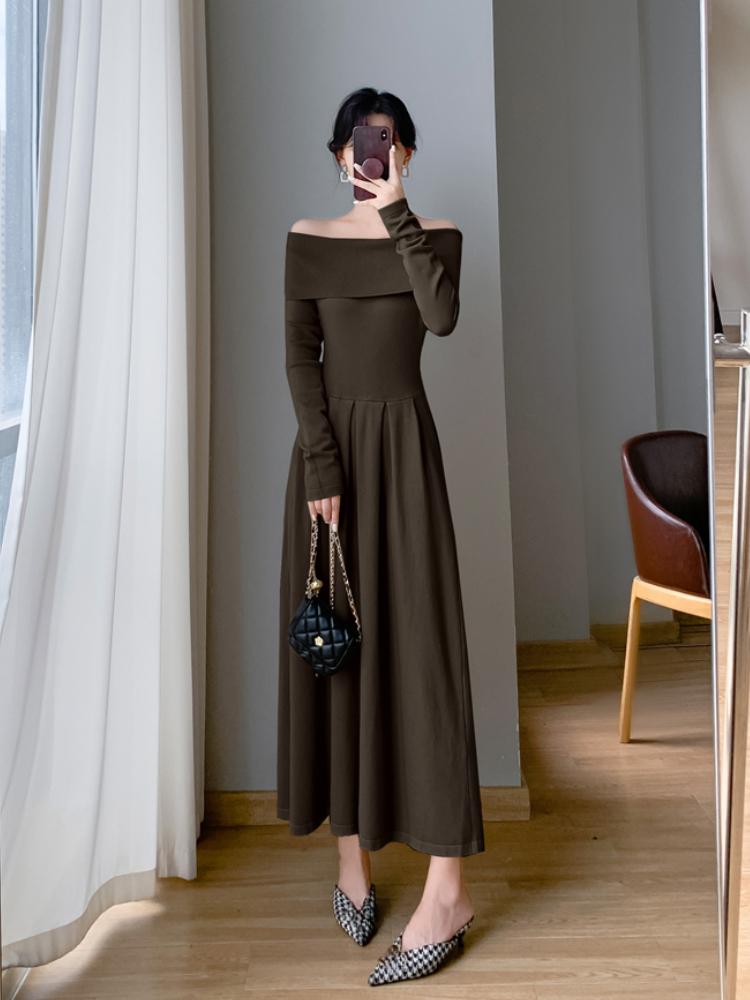 Sexy Off Shoulder One Piece Dress Women's New Solid Elegant Slim Knitted Long Dresses Korea Chic Designer Casual Party Clothing