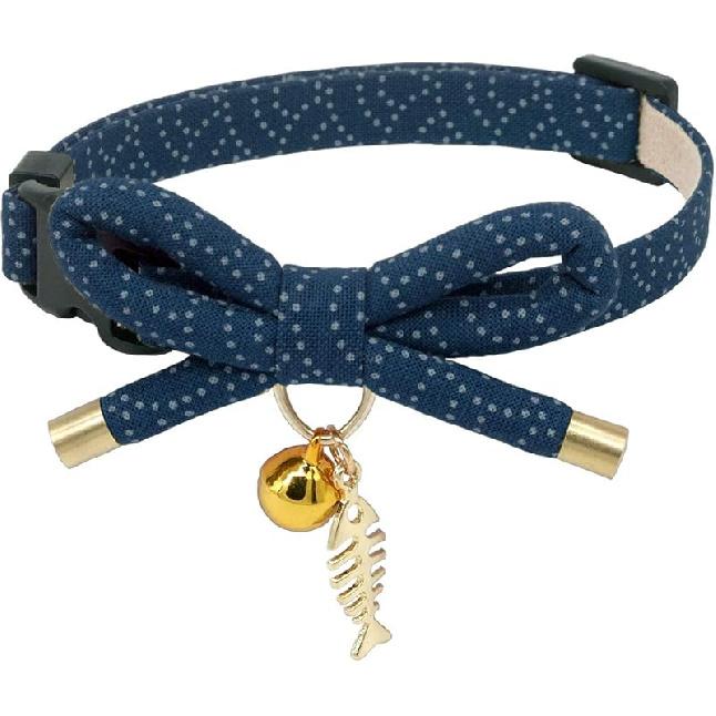 PetSoKoo Cute Bowtie Cat Collar with Bell. Japanese Stylish Bowknot & Fish Charm. Safety Breakaway, Soft, Lightweight, for Girl Boy Male Female Cats