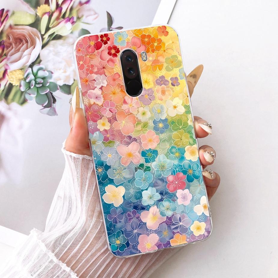 Para Xiaomi Pocophone F1 Funda Lujo Lazo Flores Pintadas Cubierta 6.18'' Suave TPU Funda para Teléfono Para Xiaomi Poco F1 PocoF1 Fundas Bumper