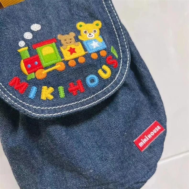 Japanese Miki Kids' Kindergarten Denim Backpack with Embroidery - Canvas School Bag for Boys and Girls