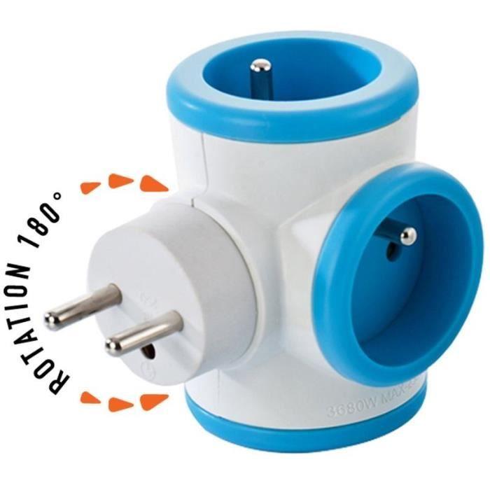 Bloc prise Triplite 3x16A rotatif - WATT&amp;CO - Bleu et blanc - Asymétrique - Intérieur