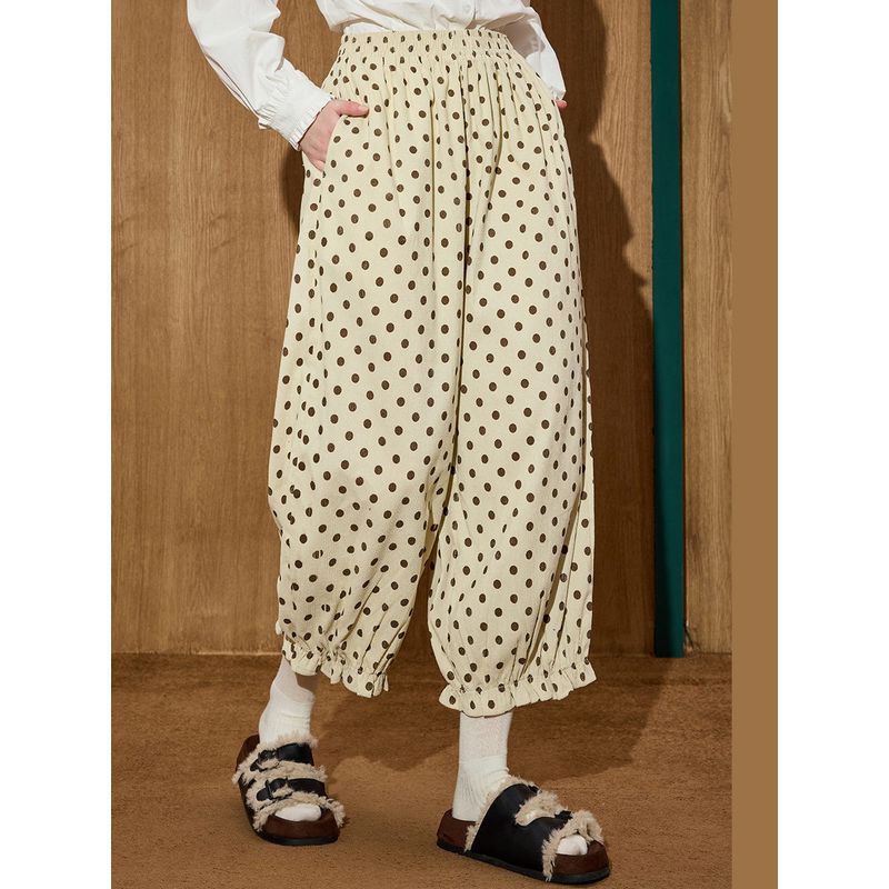 Coolhut Polka Dot High-Waisted Loose Casual Pants Elastic Waist Lantern Pants Slimming Winter New Cropped Pants for Women