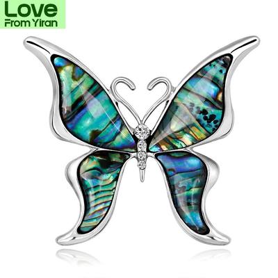 Natürliche Abalone Schmetterlingsbrosche für Damen Legierung Metall Großes Stück Muschel Broschennadeln Vintage Kleid Mantel Schmuck Accessoires